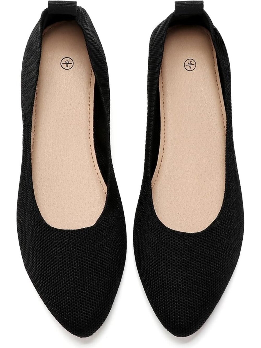Women's Black Mesh Comfortable Insole Solid Pointed Toe Ballet Casual Flat Shoes